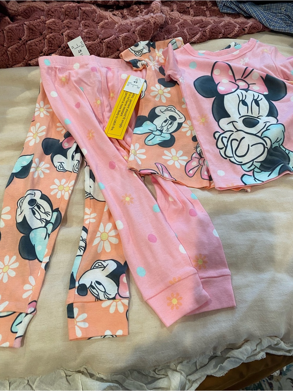 Disney Girls Minnie Mouse Pink and Peach Floral Pajama Set